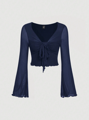 Tie Front Bell Sleeve T-Shirt
