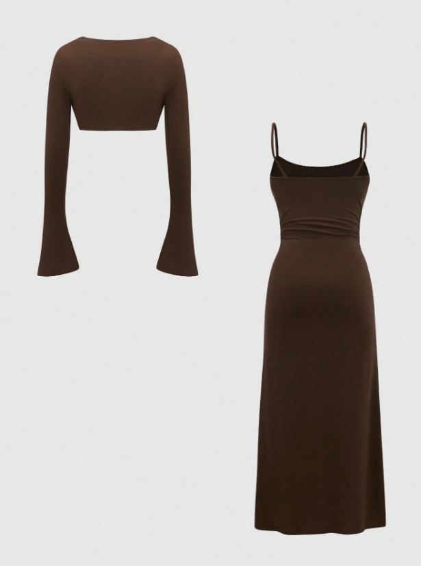 Tank Dress And Flared Sleeve Cami Top Set