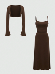 Tank Dress And Flared Sleeve Cami Top Set