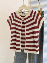 Striped Round Neck Distinctive Versatile Slim Fit Cardigan