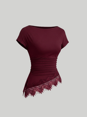 Asymmetrical Hem Contrast Lace Top