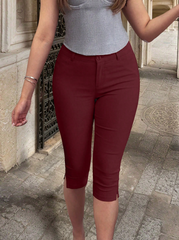 Elegant Casual Pants, Elastic Slit Hem, Slim Fit Leggings