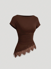Asymmetrical Hem Contrast Lace Top
