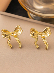 Gold Ribbon Bow Earrings