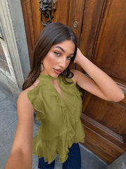 Ruffle Ribbon Sweet Fashion Halter Neck Top