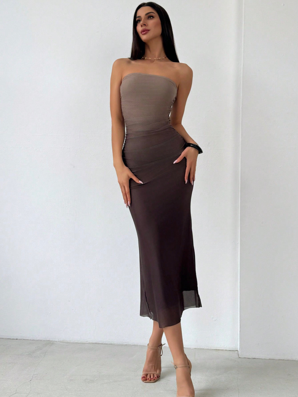 Gradient Mesh Strapless Bodycon Dress