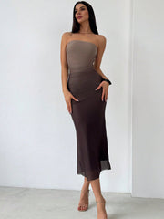 Gradient Mesh Strapless Bodycon Dress