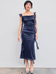 CIDER Cowl Neck Solid Glitter Ruffle Hem Maxi Dress