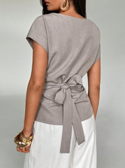 Summer Solid Color Round Neck Bat Sleeve Casual Top