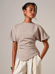 Elegant Ruched Round Neck T-Shirt, Suitable For All Seasons
