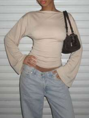 Asymmetric Collar Long Sleeve Knit T-Shirt