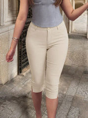 Elegant Casual Pants, Elastic Slit Hem, Slim Fit Leggings