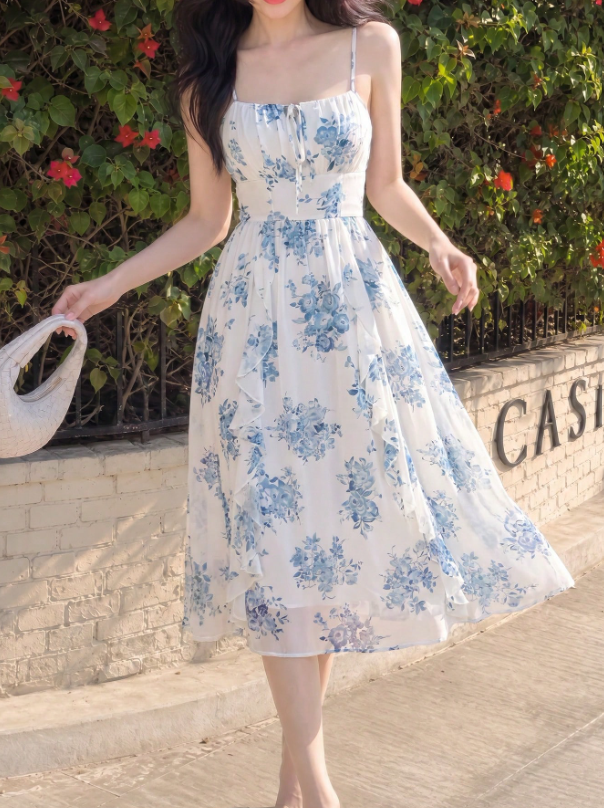 Women's Floral Print Frilled Hem Cami Dress