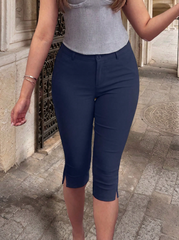 Elegant Casual Pants, Elastic Slit Hem, Slim Fit Leggings