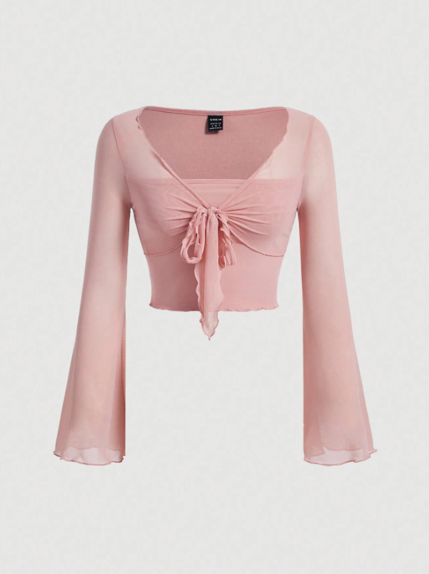 Sapphire Tie Front Bell Sleeve Crop