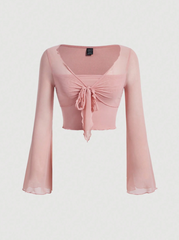 Sapphire Tie Front Bell Sleeve Crop