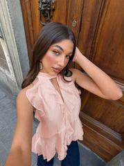 Ruffle Ribbon Sweet Fashion Halter Neck Top