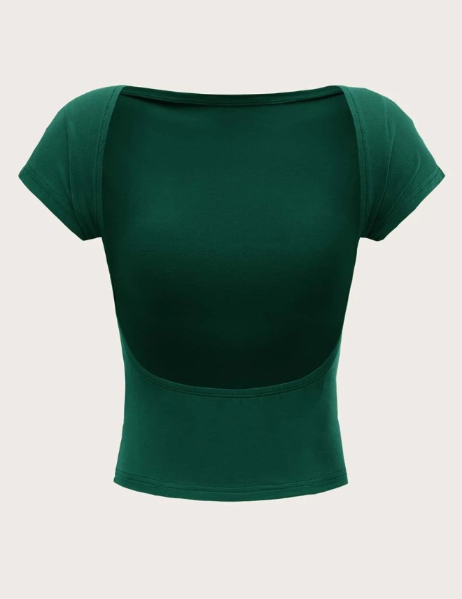 Backless Batwing Sleeve Solid Tee
