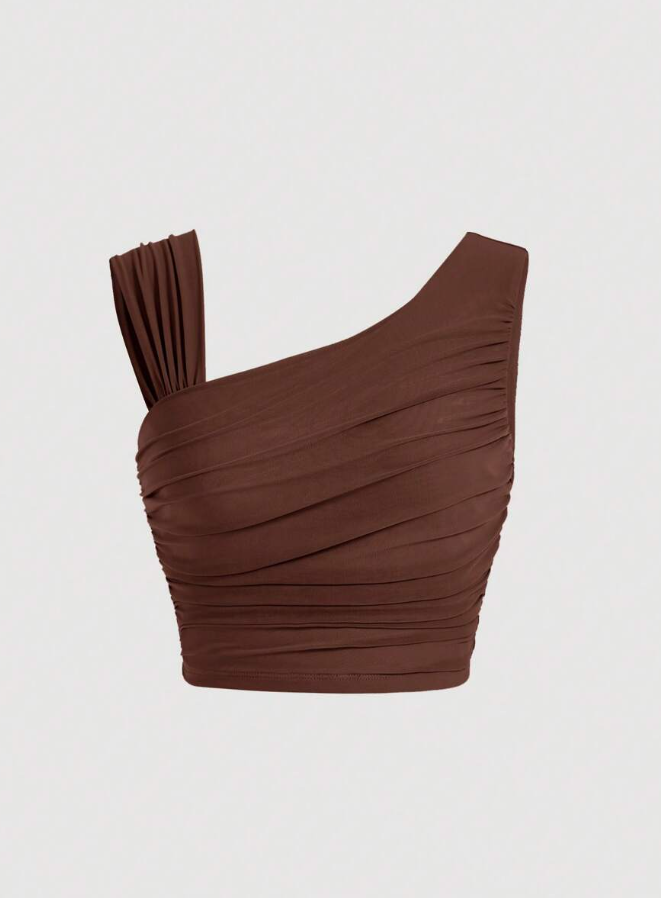 Asymmetrical Neck Ruched Top