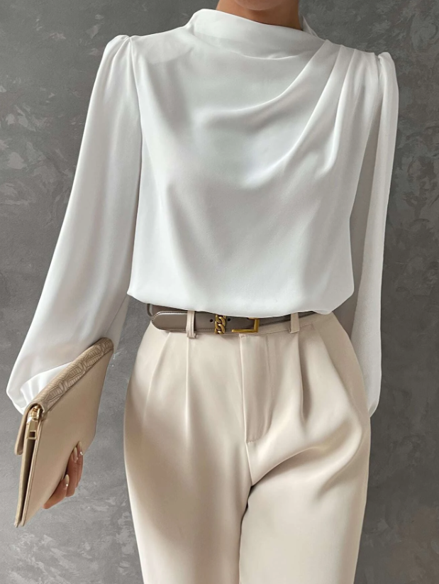 Bishop Sleeve Draped Front Blouse