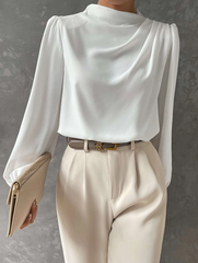 Bishop Sleeve Draped Front Blouse
