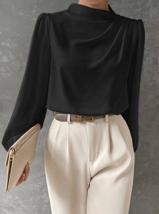 Bishop Sleeve Draped Front Blouse