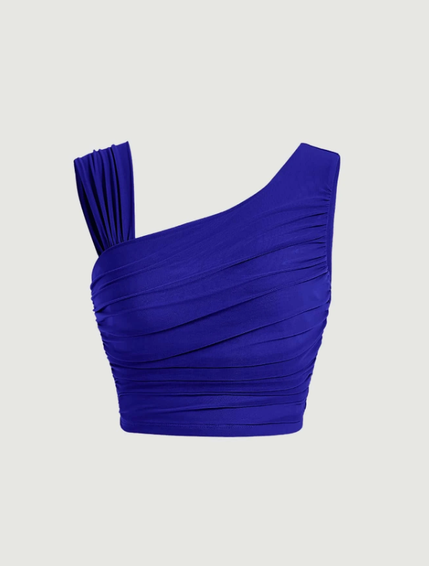Asymmetrical Neck Ruched Top