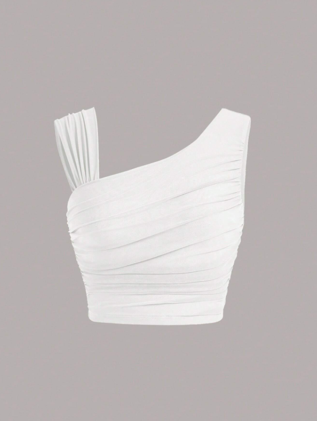 Asymmetrical Neck Ruched Top