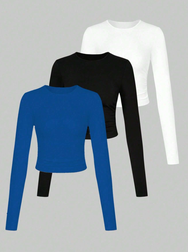 3pcs Solid Crop Tee