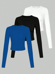 3pcs Solid Crop Tee