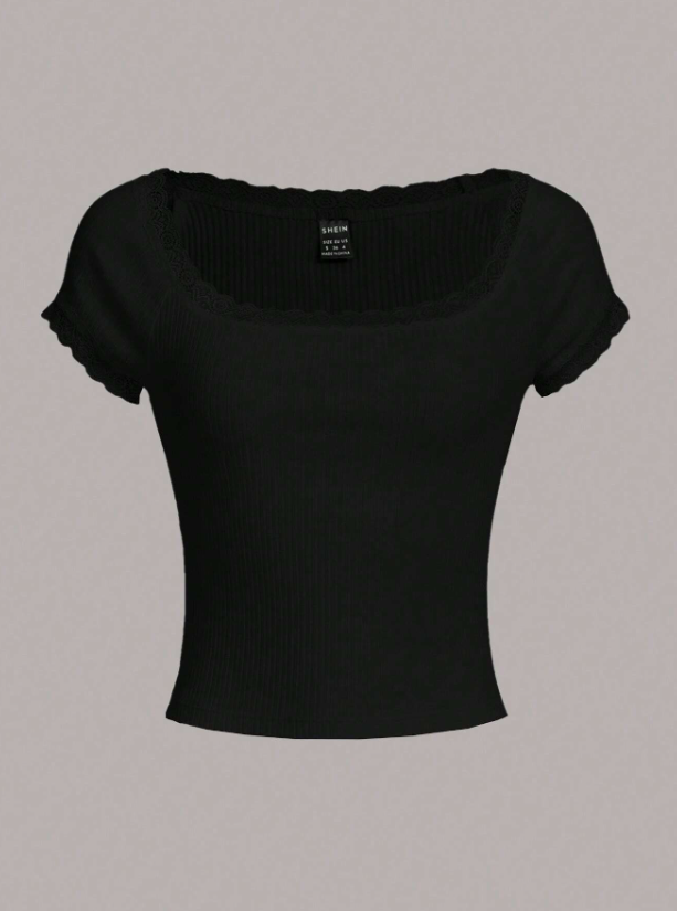 Lace Trim Scoop Neck Tee