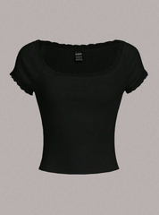 Lace Trim Scoop Neck Tee
