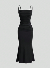 Solid Ruched Mermaid Hem Cami Dress