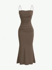 Solid Ruched Mermaid Hem Cami Dress