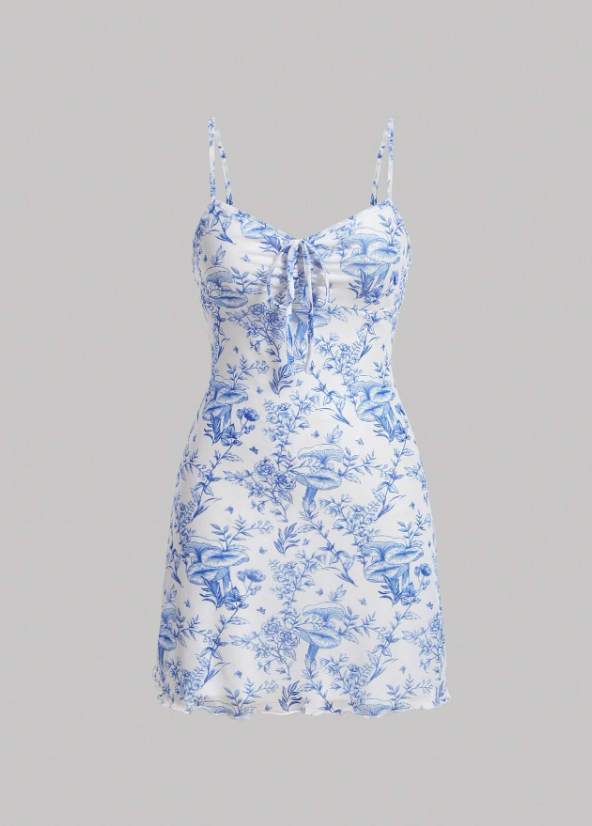 Floral Print Drawstring Front Cami Dress