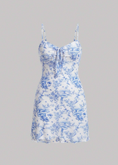 Floral Print Drawstring Front Cami Dress