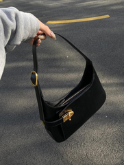 Hobo Bag Black Buckle Decor