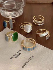6pcs/Set Women's Emerald Ring, Minimalist Design, Adjustable Open Ring