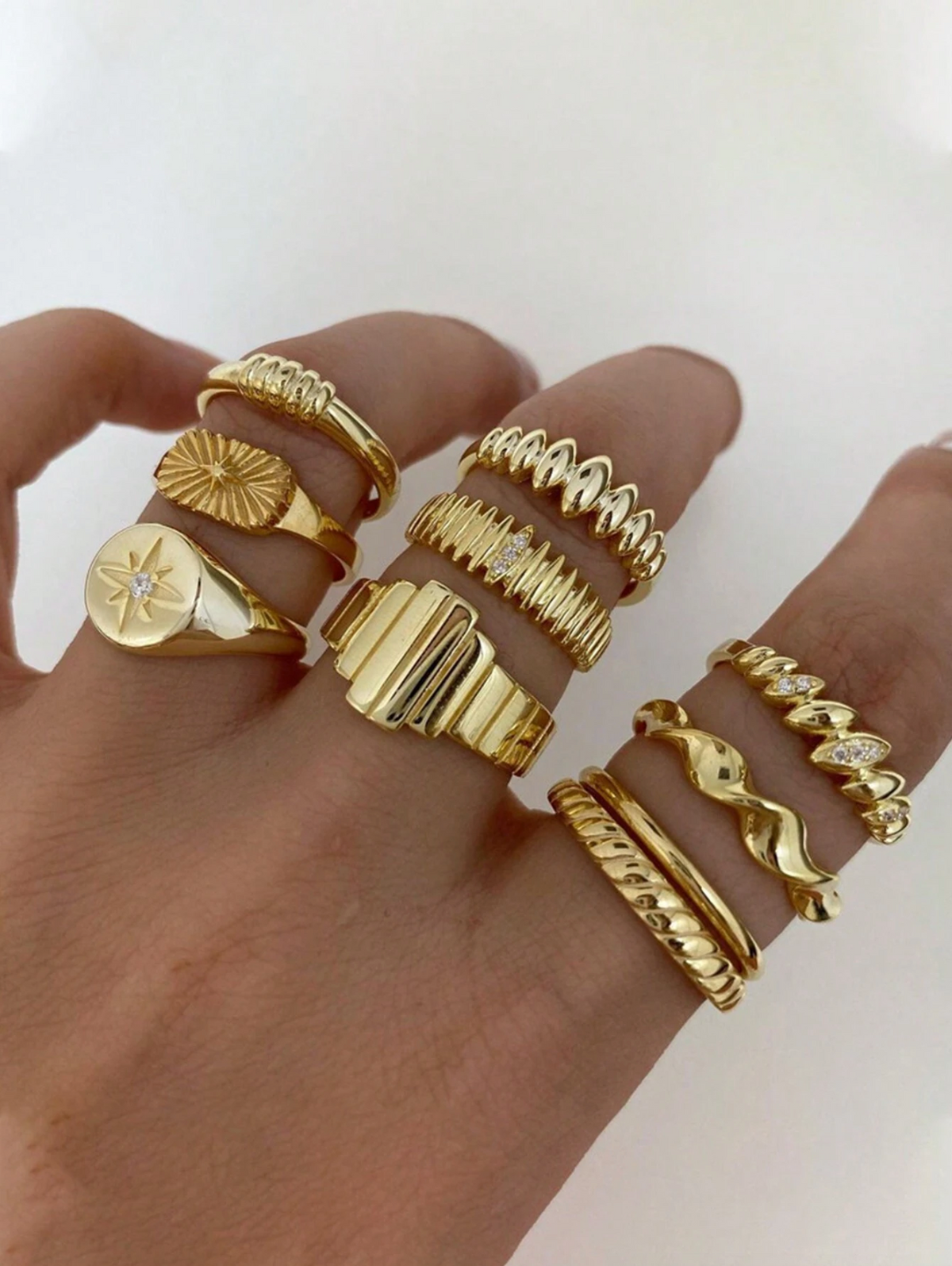 10pcs Women's Star Shaped Diamond Decor Ring Set