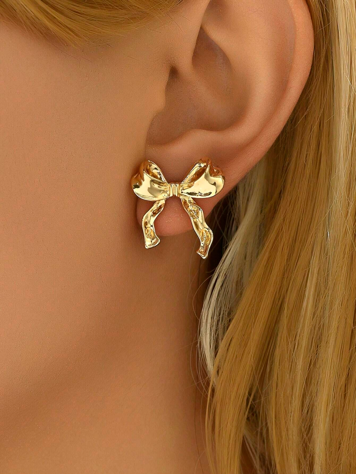 Gold Ribbon Bow Earrings