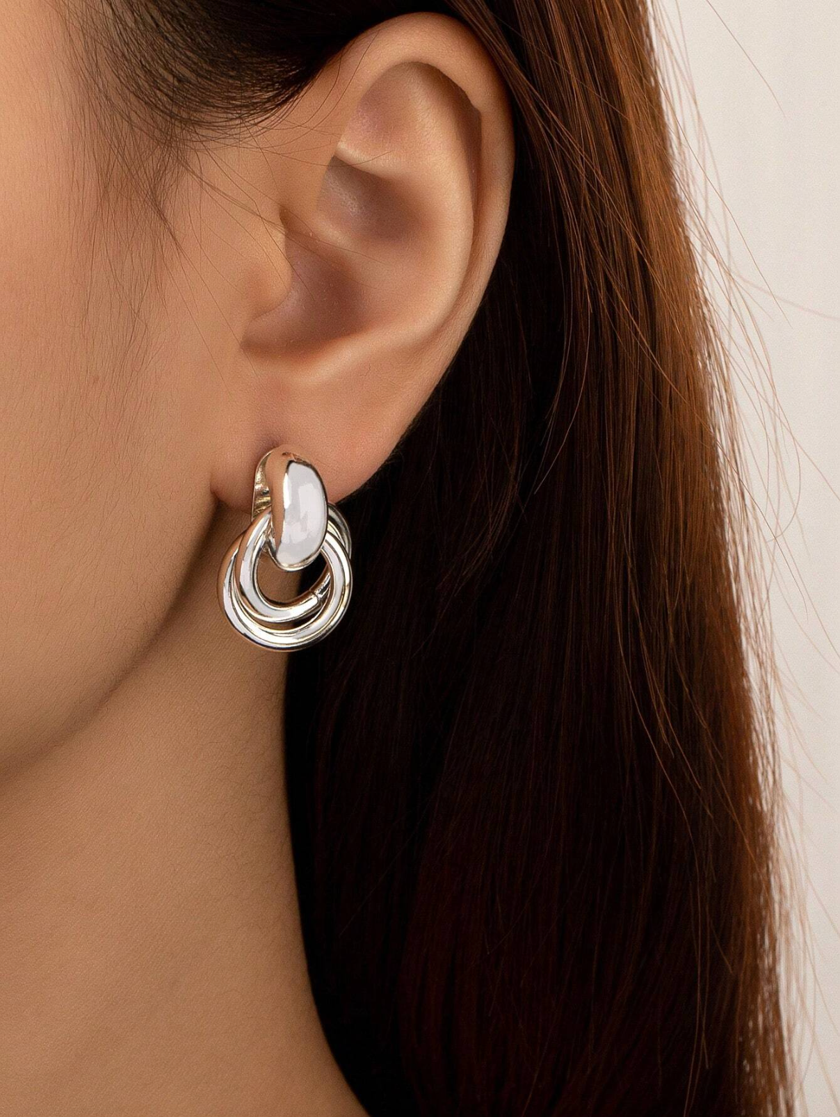 1pair Metallic Circle Button Drop Earrings For Women's Daily Wear