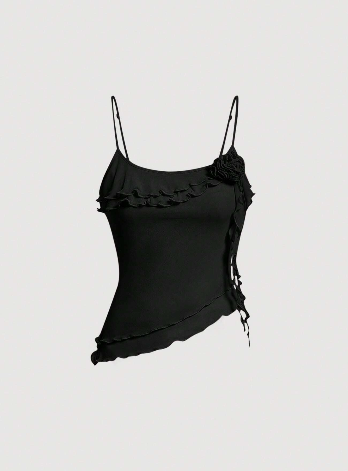 3D Rosette Frill Trim Asymmetrical Hem Cami Top