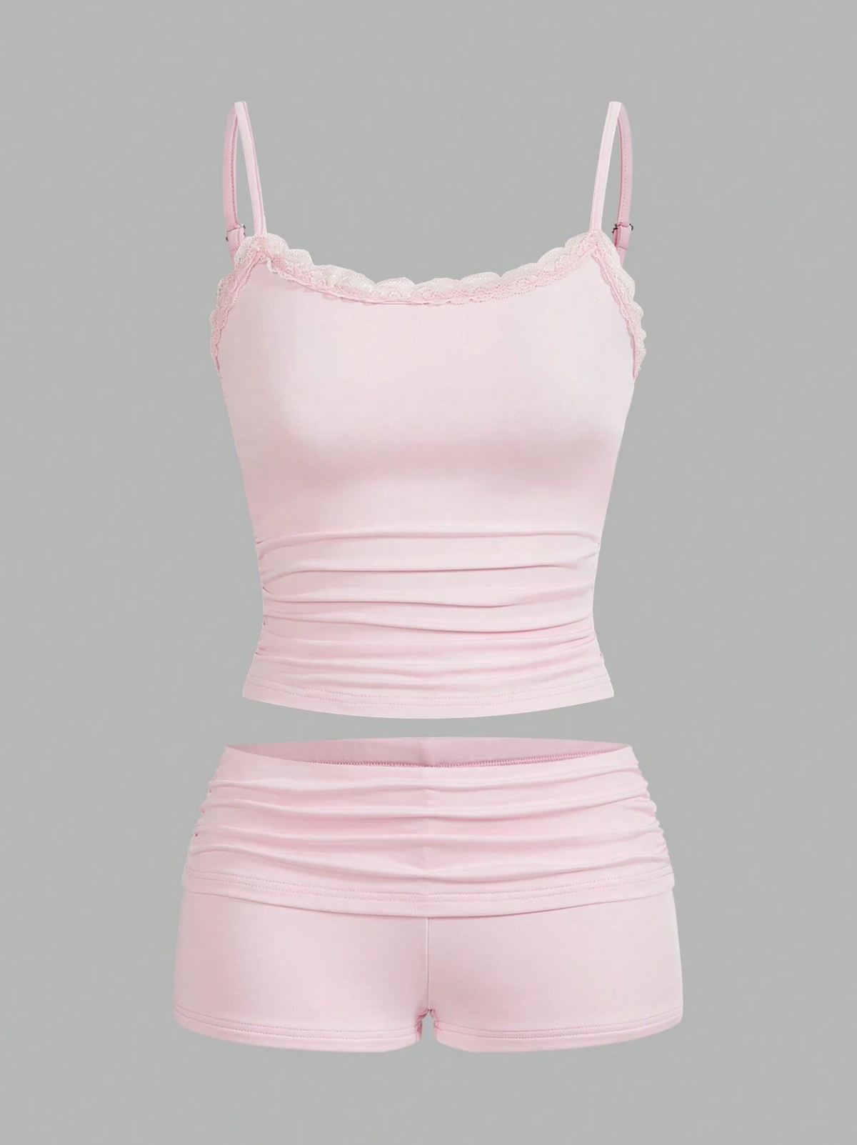 Lace Patchwork Summer Casual Cami Top And Shorts