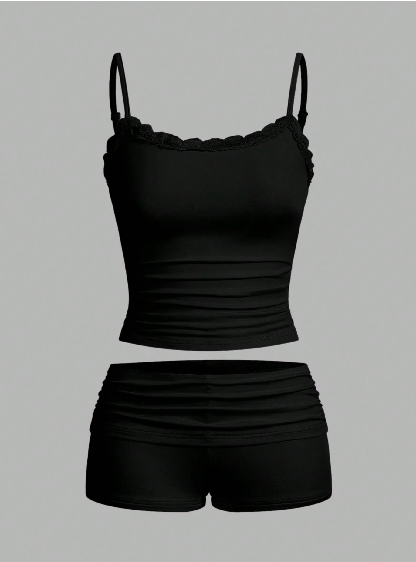 Lace Patchwork Summer Casual Cami Top And Shorts