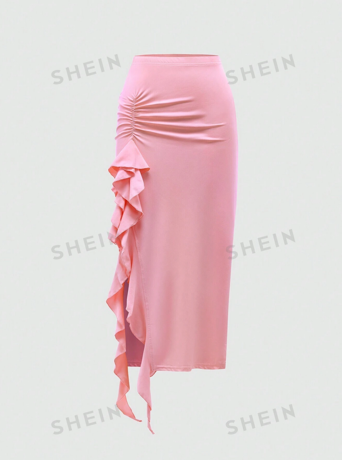 Solid Color Pleated Skirt With Ruffles And Trim Decoration