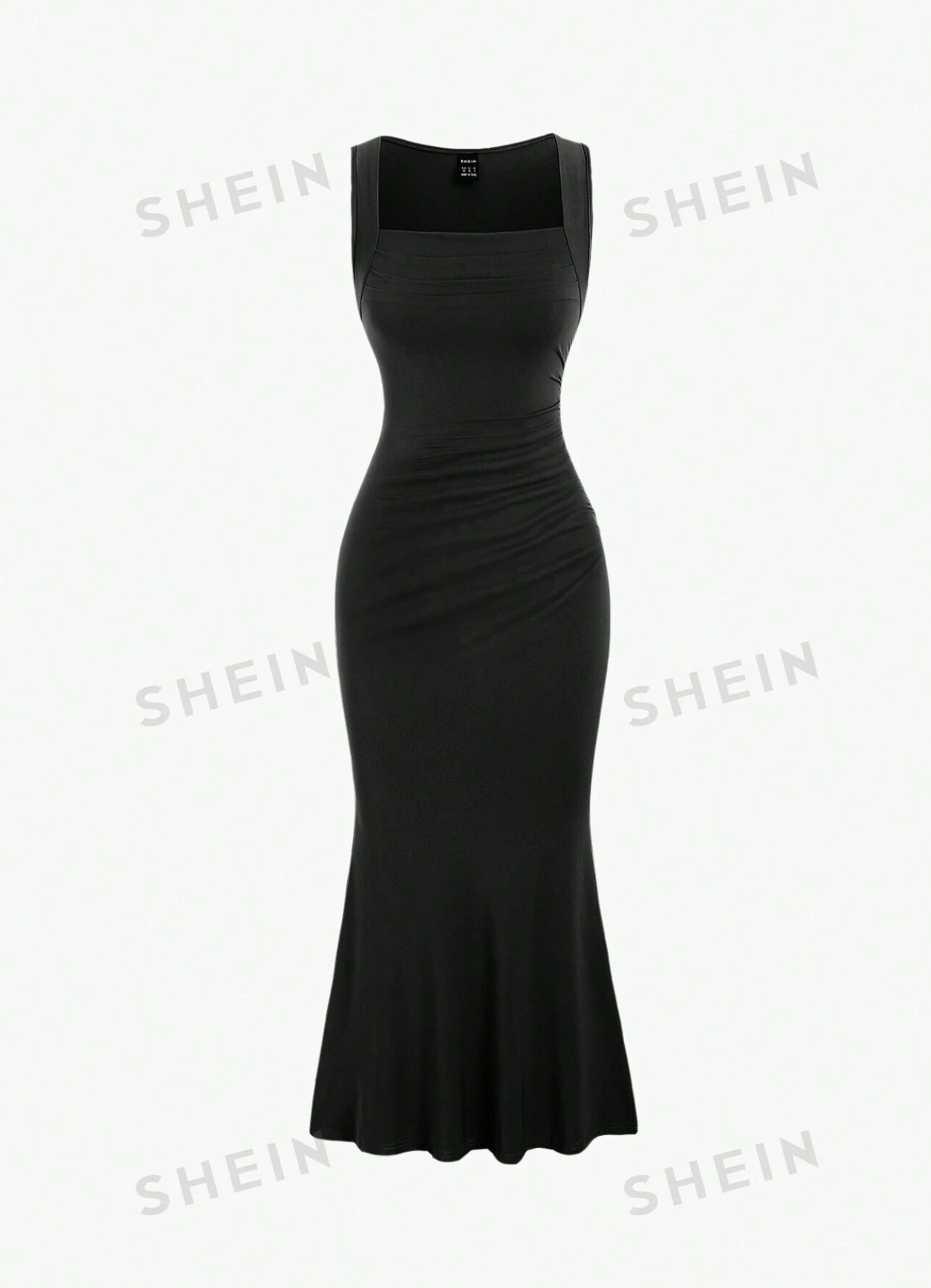 Square Neck Pleated Sleeveless Dress