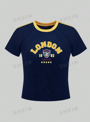 Letter Graphic Contrast Binding Tee