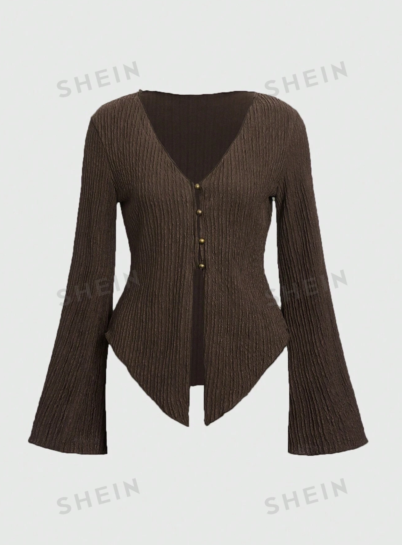 Solid Button Front Asymmetrical Hem Top