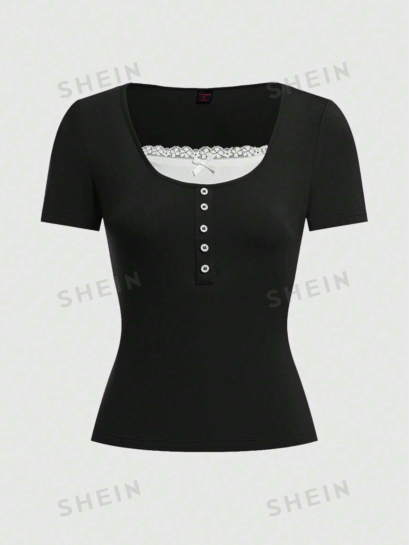 2-In-1 Lace Decorated T-Shirt With Button Placket