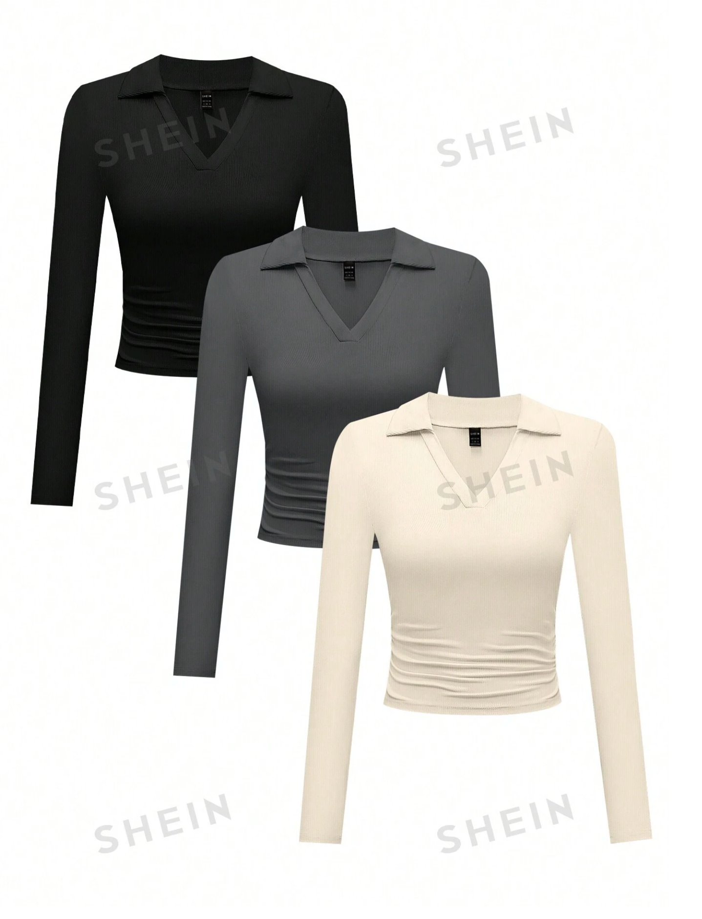 3pcs V-Collar Long-Sleeved T-Shirt